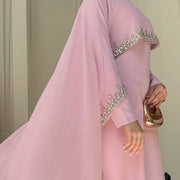Celestial Rhinestone Abaya with Matching Cape | Luxury 2-Piece Evening Abaya Dress (AA251)